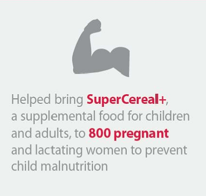 Helped bring SuperCereal+, a supplemental food for children and adults, to 3,000 pregnant and lactating women, Robin Andrews